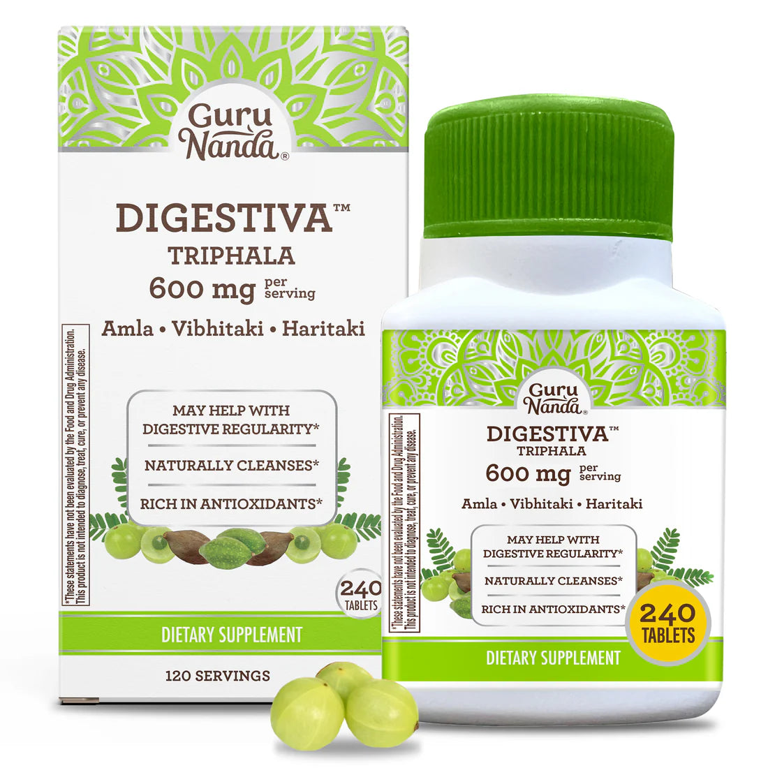 GuruNanda Digestiva Triphala Dietary Supplement Infused with Amla, Vibhitaki, and Haritaki for Digestion Cleansing